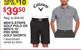 Dunham's Sports MEN'S STRIPE GOLF POLO OR MEN'S 10 PRO SPIN GOLF SHORTS offer