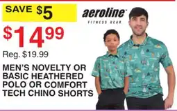 Dunham's Sports MEN'S NOVELTY OR BASIC HEATHERED POLO OR COMFORT TECH CHINO SHORTS offer