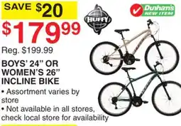 Dunham's Sports BOYS' 24 OR WOMEN'S 26 INCLINE BIKE offer