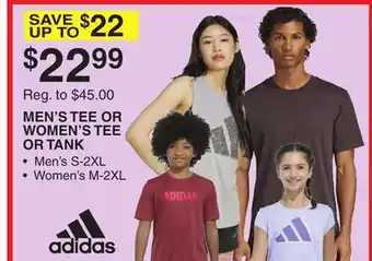 Dunham's Sports ADIDAS MEN'S TEE OR WOMEN'S TEE OR TANK offer