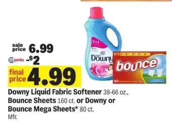 Meijer Downy Liquid Fabric Softener, Bounce Sheets, or Downy or Bounce Mega Sheets offer