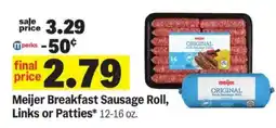 Meijer Meijer Breakfast Sausage Roll, Links or Patties offer