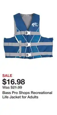 Cabela's Bass Pro Shops Recreational Life Jacket for Adults offer