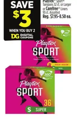 Dollar General Playtex Sport Tampons 32 ct. or Larger or Carefree Liners 93 ct offer