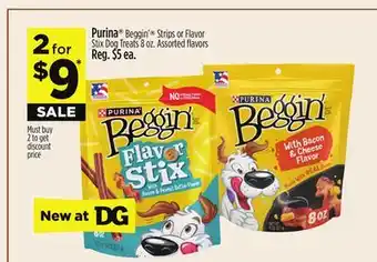 Dollar General Purina Beggin' Strips or Flavor Stix Dog Treats offer