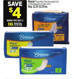 Dollar General Breeze TM Pads Ultra Thin Overnight offer