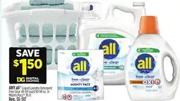 Dollar General ANY all Liquid Laundry Detergent Free Clear 49-94 Load/30-141 oz. or Mighty Pacs 39 ct offer