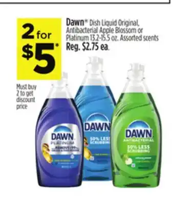 Dollar General Dawn Dish Liquid Original, Antibacterial Apple Blossom or Platinum offer