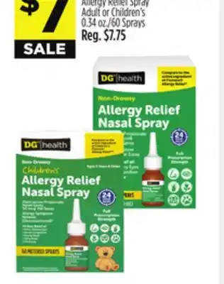 Dollar General DG Health Allergy Relief Spray Adult or Children's offer
