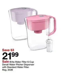Target Brita Water Filter 6-Cup Denali Water Pitcher Dispenser with Standard Water Filter offer