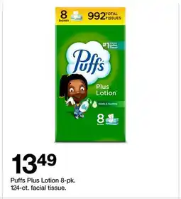 Target Puffs Plus Lotion 8-pk. 124-ct. facial Tissue offer