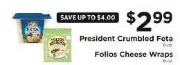 ShopRite President Crumbled Feta / Folios Cheese Wraps offer