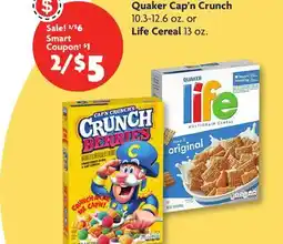 Family Dollar Quaker Cap'n Crunch 10.3-12.6 oz. or Life Cereal 13 oz offer