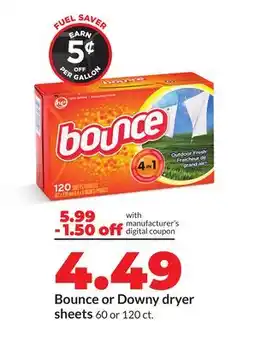 Hy-Vee Bounce or Downy dryer sheets offer