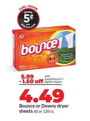 Hy-Vee Bounce or Downy dryer sheets offer