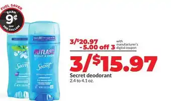Hy-Vee Secret deodorant offer