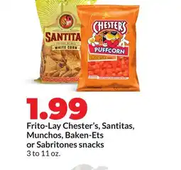 Hy-Vee Frito-Lay Chester's, Santitas, Munchos, Baken-Ets or Sabritones snacks offer