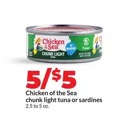 Hy-Vee Chicken of the Sea chunk light tuna or sardines offer