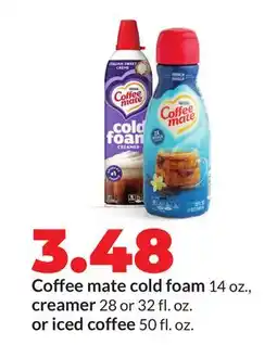 Hy-Vee Coffee mate cold foam 14 oz., creamer 28 or 32 fl. oz. or iced coffee 50 fl. oz offer