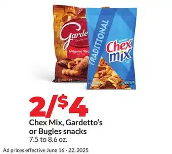 Hy-Vee Chex Mix, Gardetto's or Bugles snacks offer