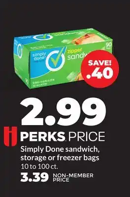 Hy-Vee Simply Done sandwich, storage or freezer bags offer