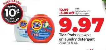 Hy-Vee Tide Pods 25 to 42 ct. or laundry detergent 73 or 84 fl. oz offer