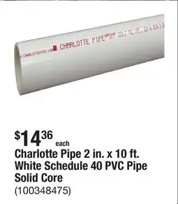 The Home Depot Charlotte Pipe 2 in. x 10 ft. White Schedule 40 PVC Pipe Solid Core offer