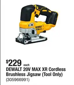 The Home Depot DEWALT 20V MAX XR Cordless Brushless Jigsaw (Tool Only) offer