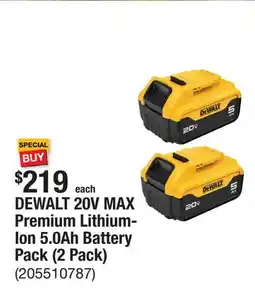 The Home Depot DEWALT 20V MAX Premium Lithium-Ion 5.0Ah Battery Pack (2 Pack) offer