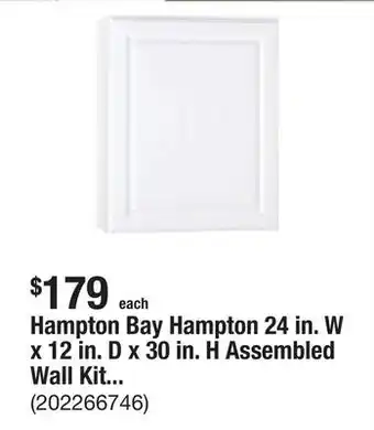 The Home Depot Hampton Bay Hampton 24 in. W x 12 in. D x 30 in. H Assembled Wall Kitchen Cabinet in Satin White offer