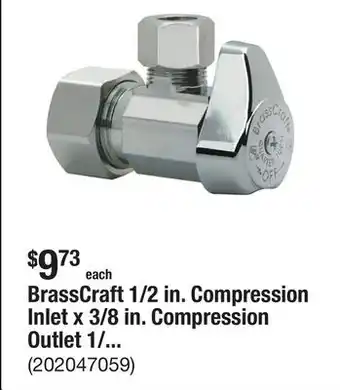 The Home Depot BrassCraft 1/2 in. Compression Inlet x 3/8 in. Compression Outlet 1/4-Turn Angle Valve offer