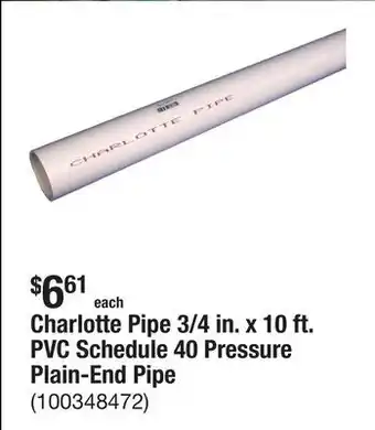 The Home Depot Charlotte Pipe 3/4 in. x 10 ft. PVC Schedule 40 Pressure Plain-End Pipe offer