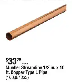 The Home Depot Mueller Streamline 1/2 in. x 10 ft. Copper Type L Pipe offer