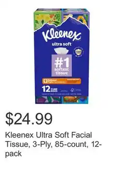 Costco Kleenex Ultra Soft Facial Tissue, 3-Ply, 85-count, 12-pack offer