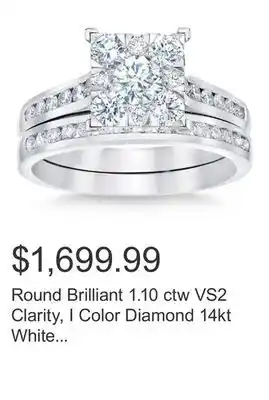 Costco Round Brilliant 1.10 ctw VS2 Clarity, I Color Diamond 14kt White Gold Wedding Set offer