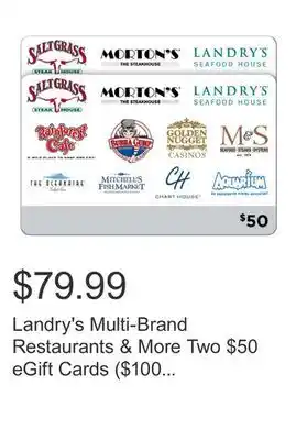Costco Landry's Multi-Brand Restaurants & More Two $50 eGift Cards ($100 Value) offer