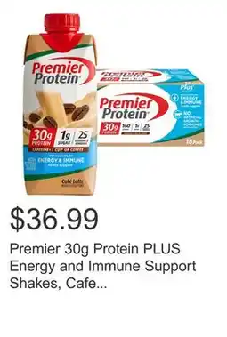 Costco Premier 30g Protein PLUS Energy and Immune Support Shakes, Cafe Latte, 11 fl oz, 18-pack offer