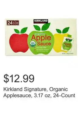 Costco Kirkland Signature, Organic Applesauce, 3.17 oz, 24-Count offer
