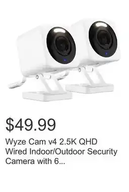 Costco Wyze Cam v4 2.5K QHD Wired Indoor/Outdoor Security Camera with 6 Months Cloud Storage, 2-pack offer