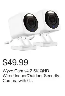 Costco Wyze Cam v4 2.5K QHD Wired Indoor/Outdoor Security Camera with 6 Months Cloud Storage, 2-pack offer
