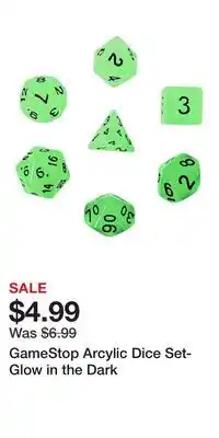 Game Stop GameStop Arcylic Dice Set- Glow in the Dark offer