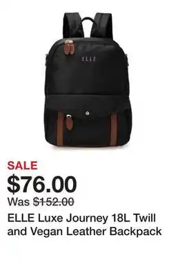 Belk ELLE Luxe Journey 18L Twill and Vegan Leather Backpack offer