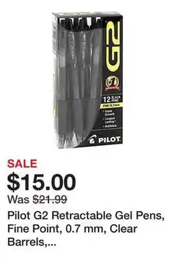 Office Depot Pilot G2 Retractable Gel Pens, Fine Point, 0.7 mm, Clear Barrels, Black Ink, Pack Of 12 Pens, 31136 offer