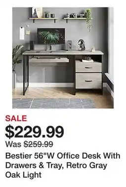 Office Depot Bestier 56W Office Desk With Drawers & Tray, Retro Gray Oak Light offer