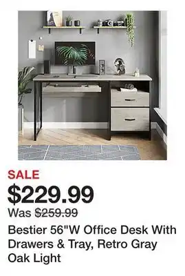 Office Depot Bestier 56W Office Desk With Drawers & Tray, Retro Gray Oak Light offer