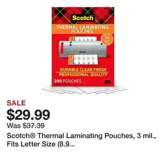 Office Depot Scotch Thermal Laminating Pouches, 3 mil., Fits Letter Size (8.9 in. × 11.4 in.) Paper, 200-PK offer