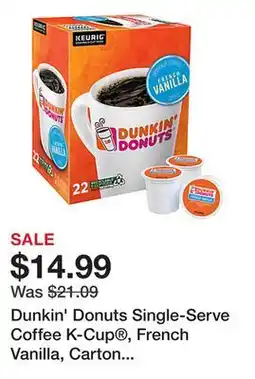 Office Depot Dunkin' Donuts Single-Serve Coffee K-Cup , French Vanilla, Carton Of 22 offer