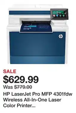Office Depot HP LaserJet Pro MFP 4301fdw Wireless All-In-One Laser Color Printer (4RA82F) offer