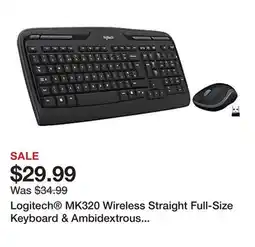 Office Depot Logitech MK320 Wireless Straight Full-Size Keyboard & Ambidextrous Optical Mouse, Black offer