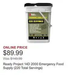 Costco Ready Project 14D 2000 Emergency Food Supply (220 Total Servings) offer